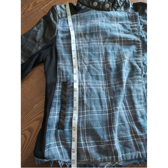 Free people Faux Leather Plaid Snap Button Motor Jacket Womens Sz XS Bikercore - Picture 7 of 11